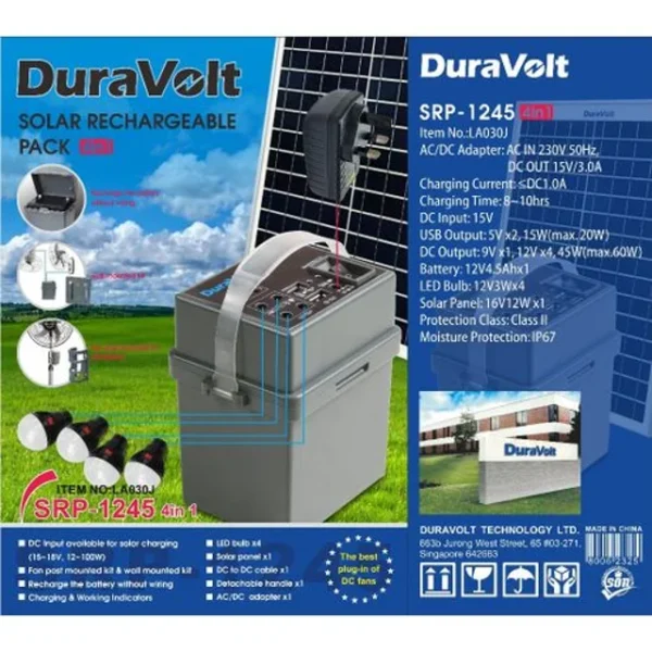 Duravolt 5 in 1 Solar Rechargeable Pack | SRP-1245