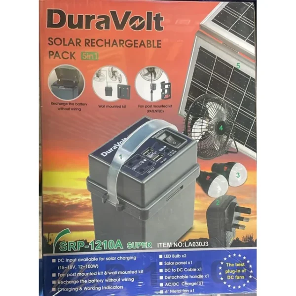 Duravolt 5 in 1 Solar Rechargeable Pack | SRP-1210A